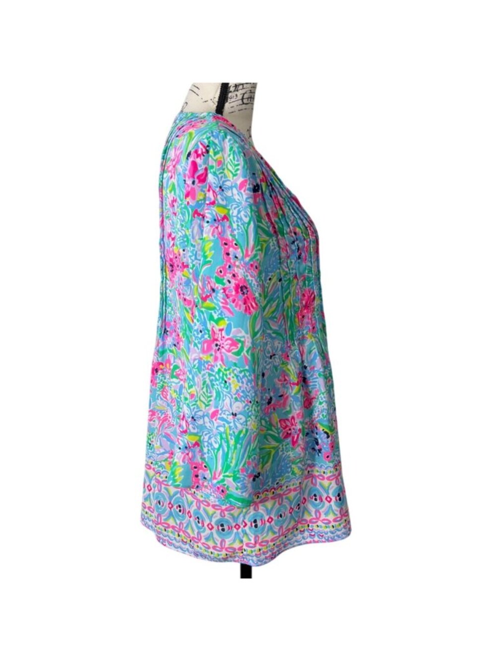 Lilly Pulitzer Womens Size M Marilina Tunic Top Floral Tassels Blue Green Pink - Picture 3 of 7